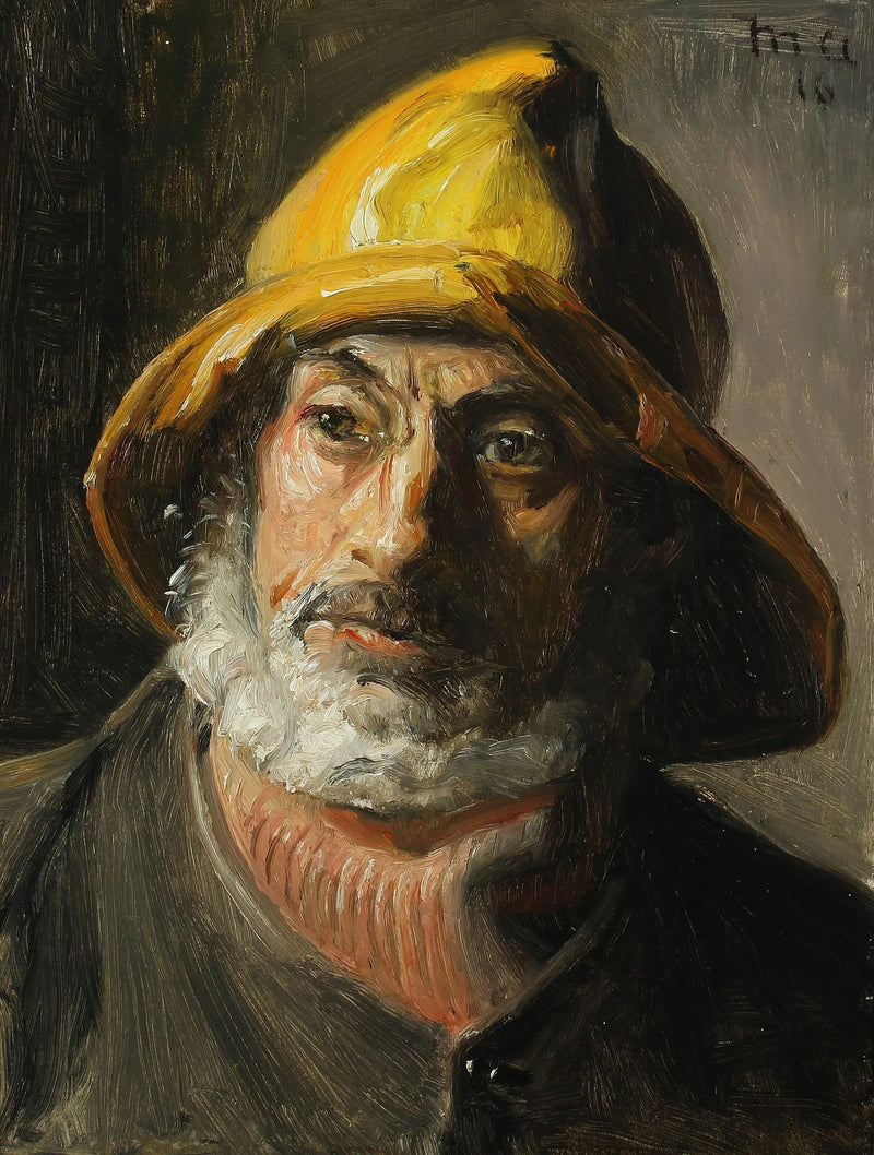 Un pêcheur de Skagen portant un ciré jaune. - Michael Peter Ancher
