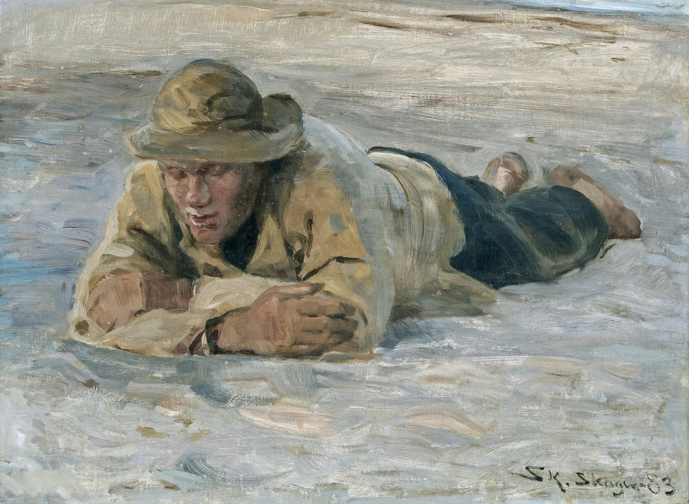 Un pêcheur se reposant dans le sable, la poitrine contre les bras - Peder Severin Krøyer image 1 copie de tableau peinte à la main