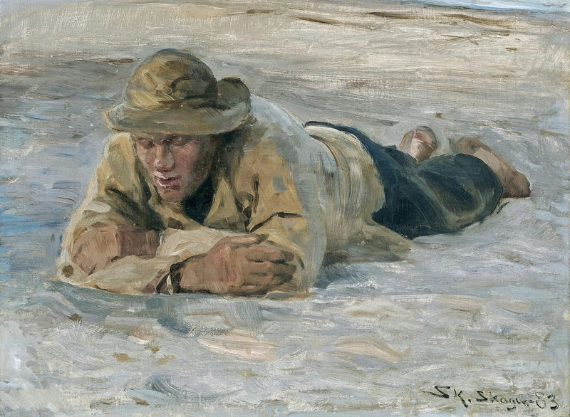ชาวประมงที่พักผ่อนบนทราย โดยเออกับแขน - Peder Severin Krøyer