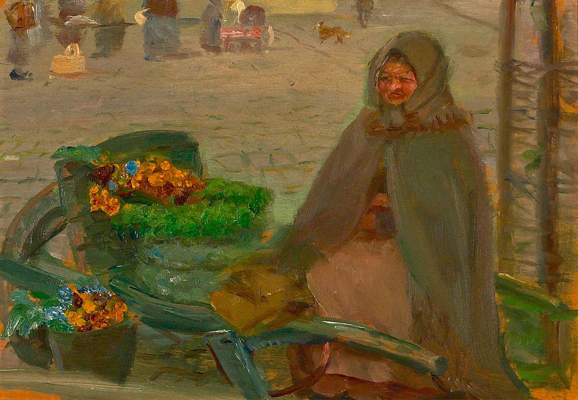 Un vendeur de fleurs avec une brouette. - Anna Ancher image 1 copie de tableau peinte à la main