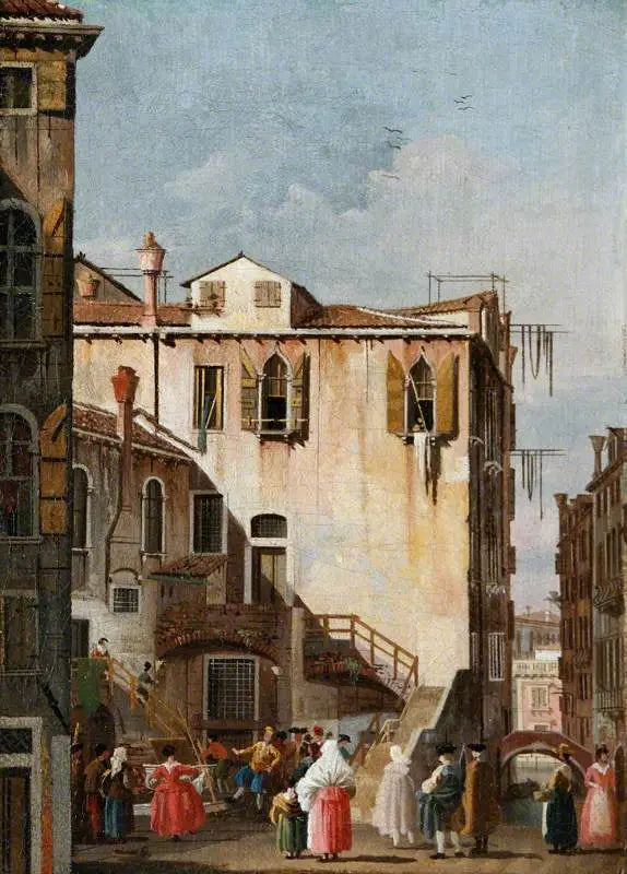 Une cour à Venise avec un homme et une femme dansant - Canaletto image 1 reproduction d’œuvre d’art à l’huile