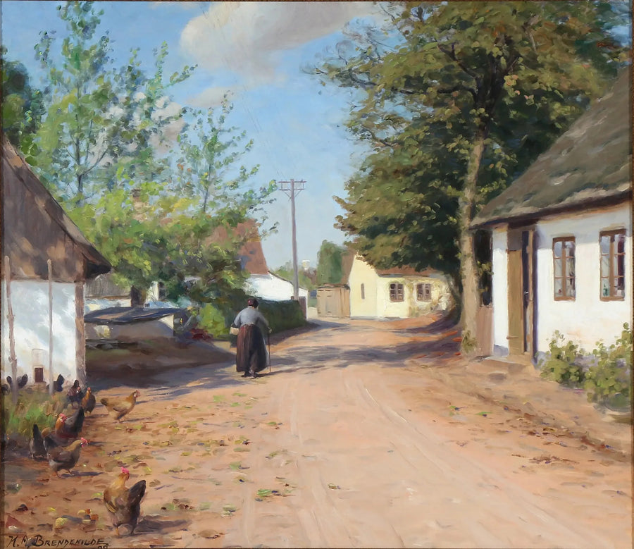 ผู้หญิงสูงอายุในถนนของหมู่บ้าน - H. A. Brendekilde
