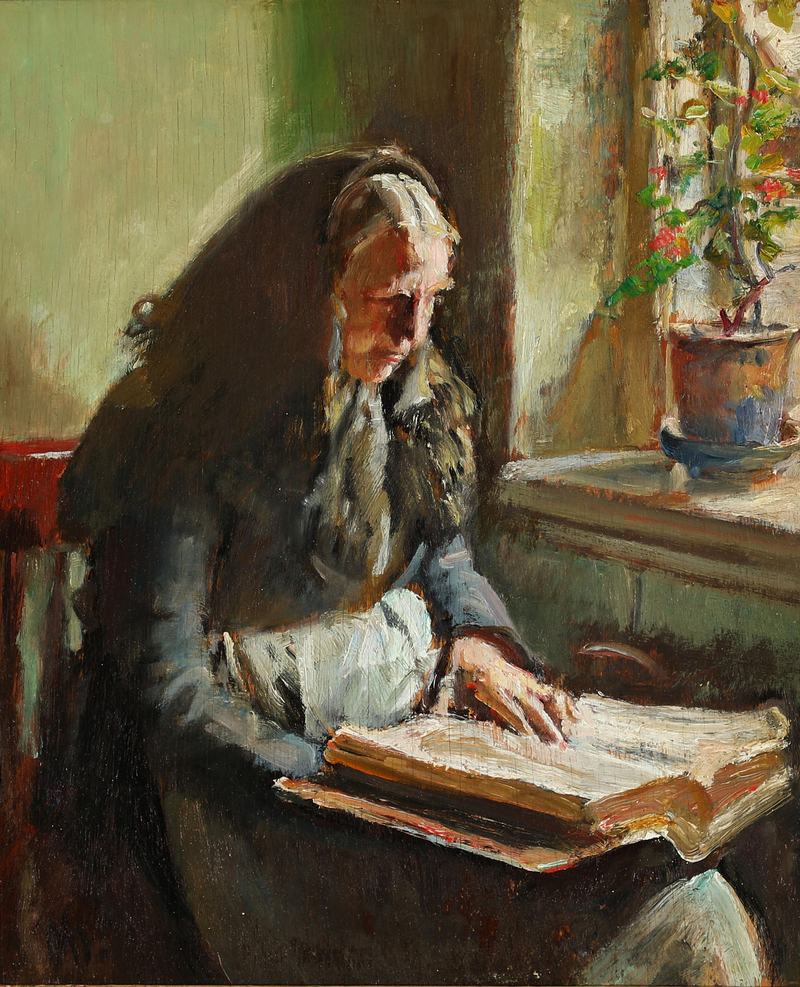 ผู้หญิงคนหนึ่งกำลังอ่านหนังสือใกล้หน้าต่าง - Michael Peter Ancher