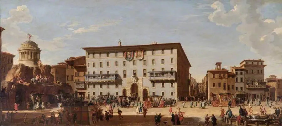 งานเลี้ยงบนจัตุรัส Piazza di Spagna, โรม, 1727 - จิอานนี ปาโอล โปโป ปานินี