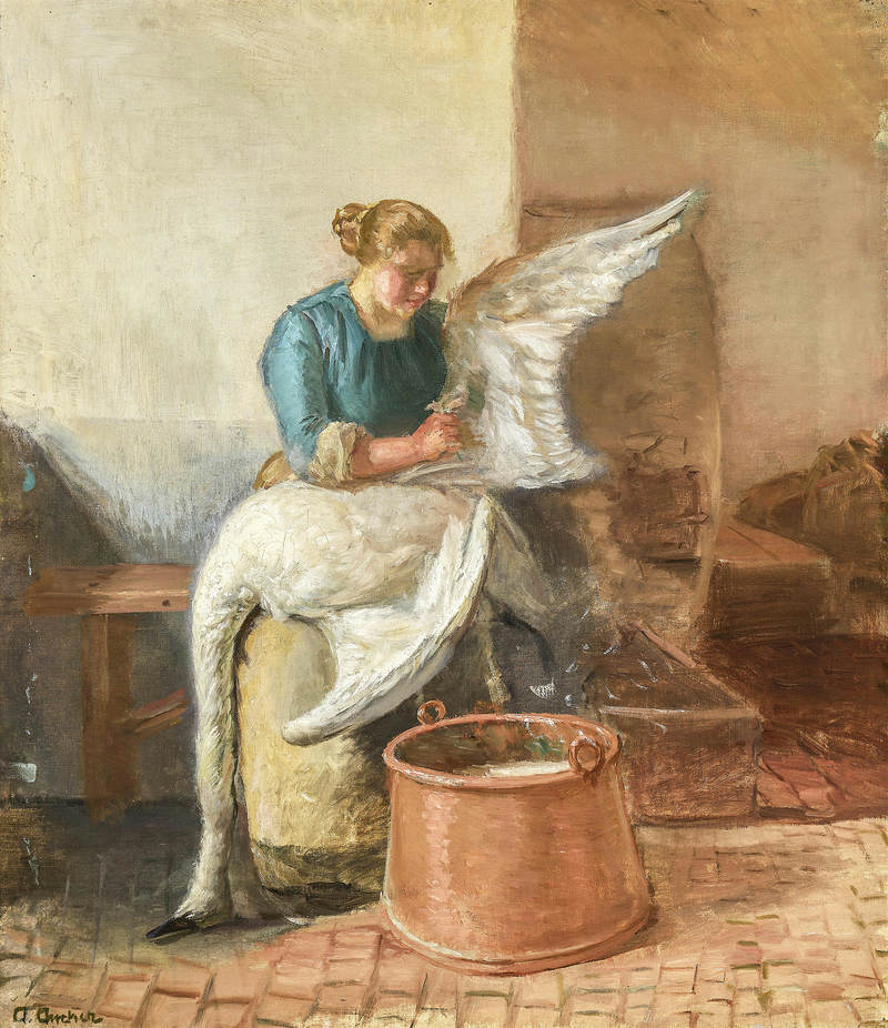 หญิงสาวกำลังจับนกเป็ดน้ำ - Anna Ancher