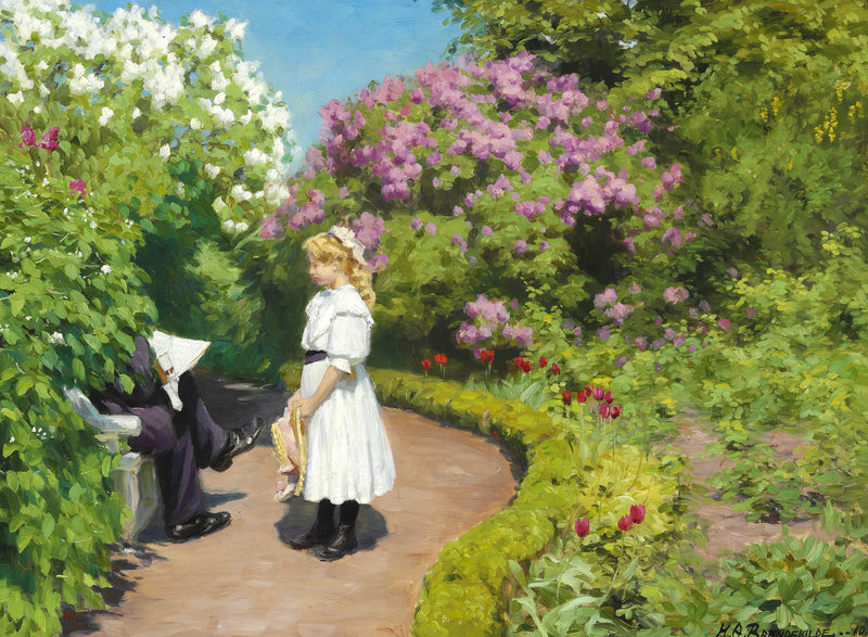 หญิงสาวคนหนึ่งสวมหมวกฟาง เสื้อผ้าสีขาวสำหรับฤดูร้อน - H. A. Brendekilde