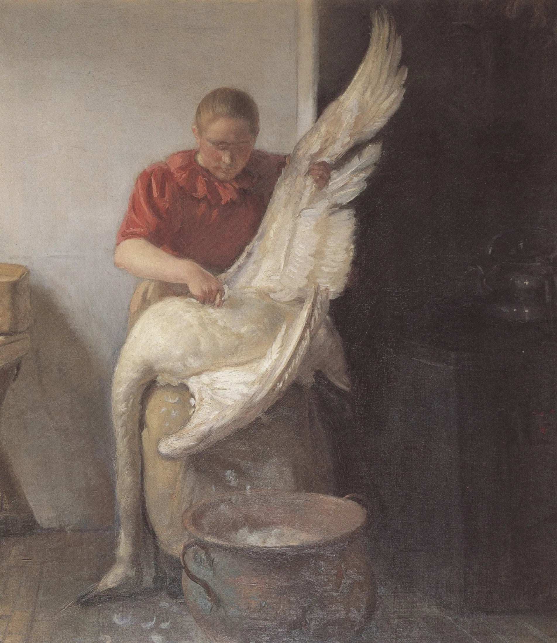 Une jeune fille plumant un cygne - Anna Ancher image 1 reproduction d’œuvre d’art à l’huile