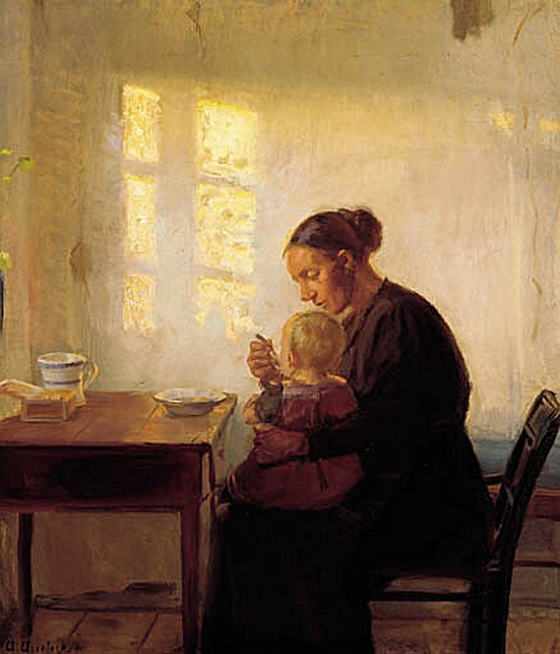 แม่กับลูกในห้องที่เต็มไปด้วยแสงแดด - Anna Ancher