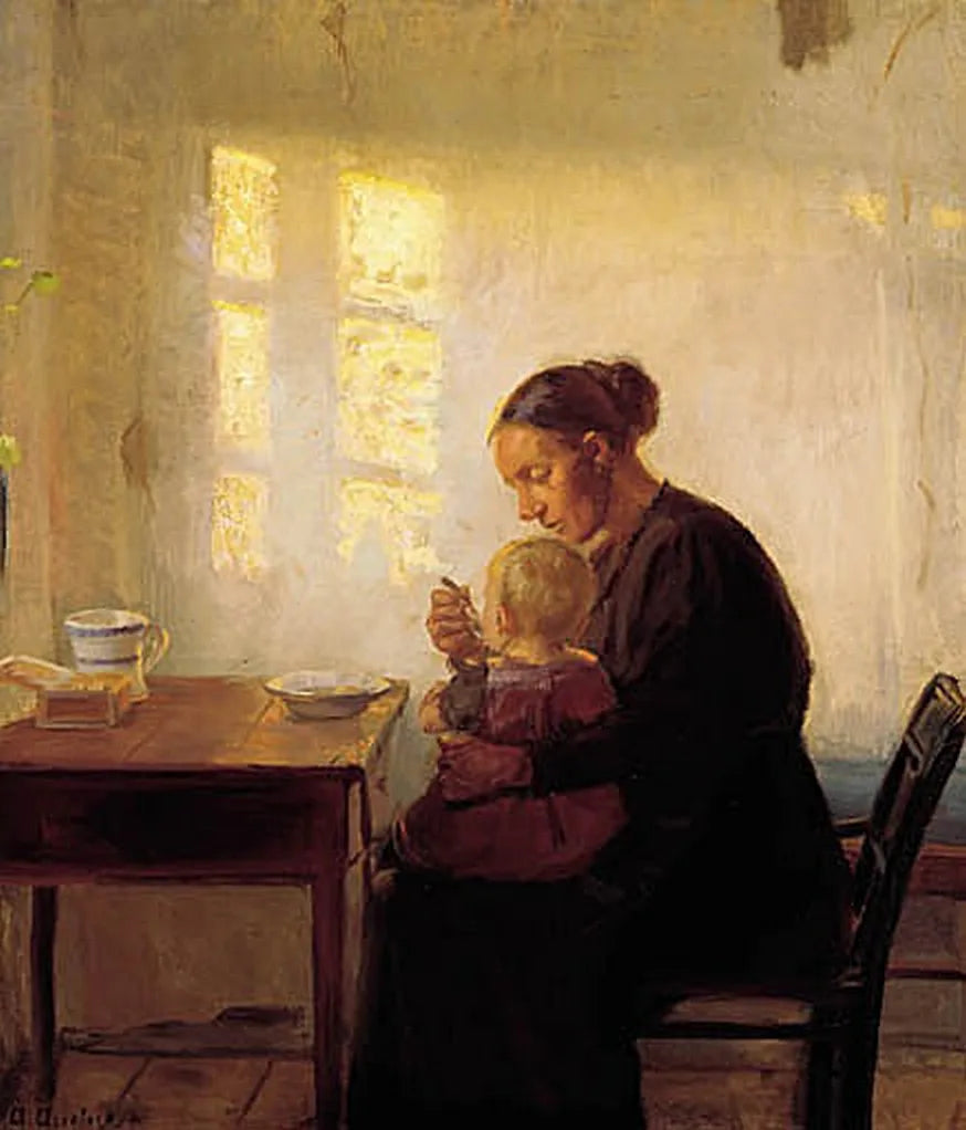 แม่กับลูกในห้องที่เต็มไปด้วยแสงแดด - Anna Ancher
