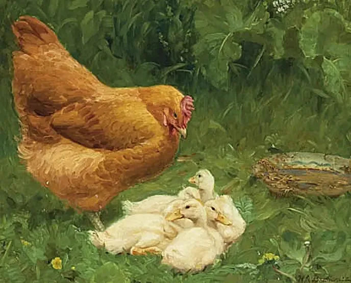 ไก่ตัวหนึ่งและลูกเป็ดอีกไม่กี่ตัว - H. A. Brendekilde
