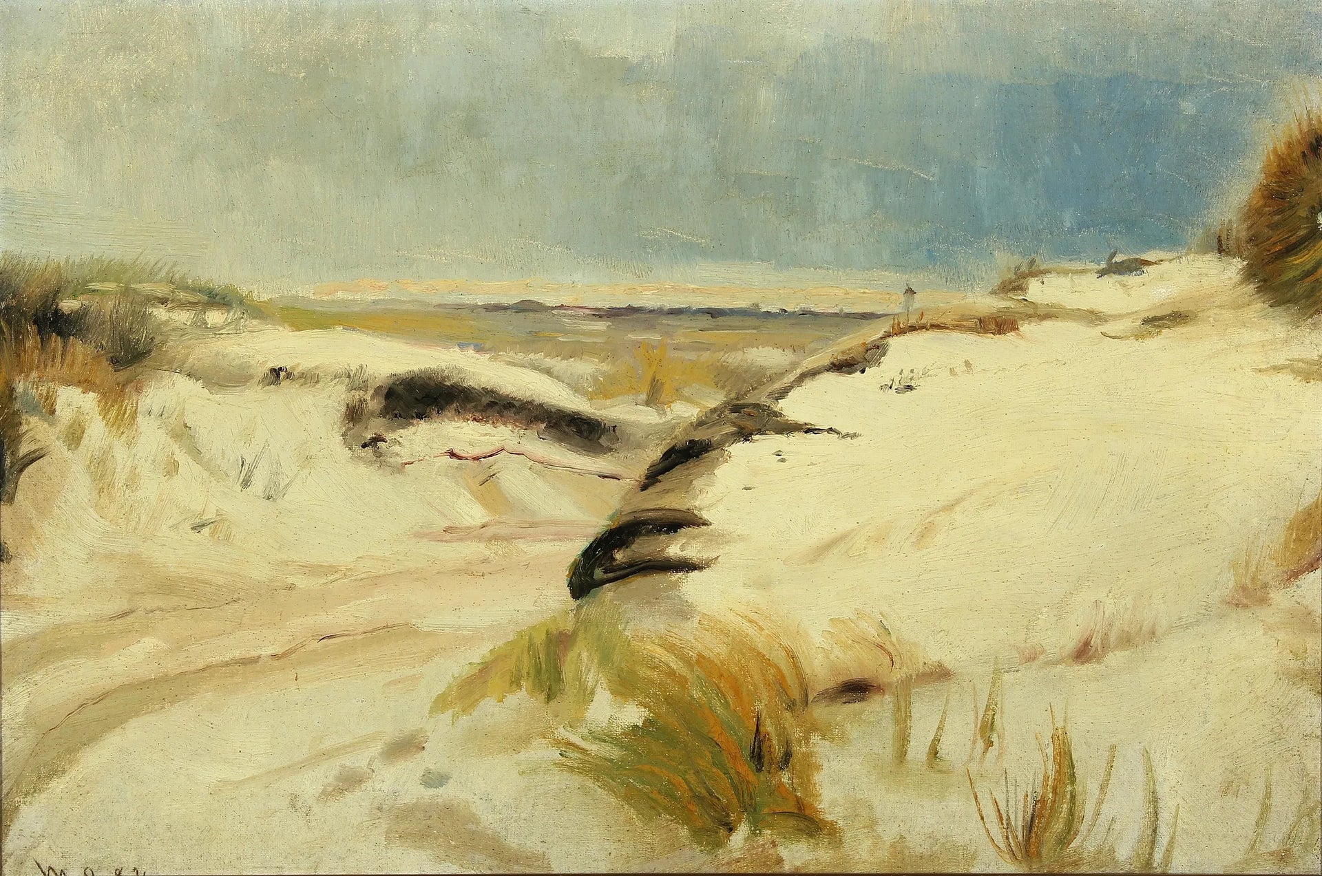 Une route traversant les dunes et un phare au loin. - Michael Peter Ancher image 1 tableau peint à l’huile sur toile