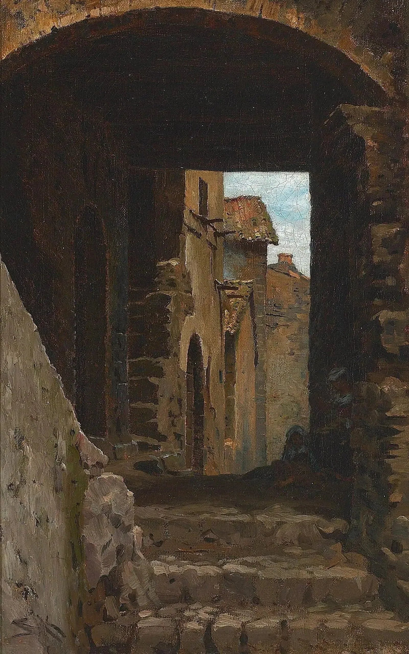 ถนนแคบพร้อมผู้หญิงและเด็กใน Torello, Ravello, อิตาลี - Peder Severin Krøyer