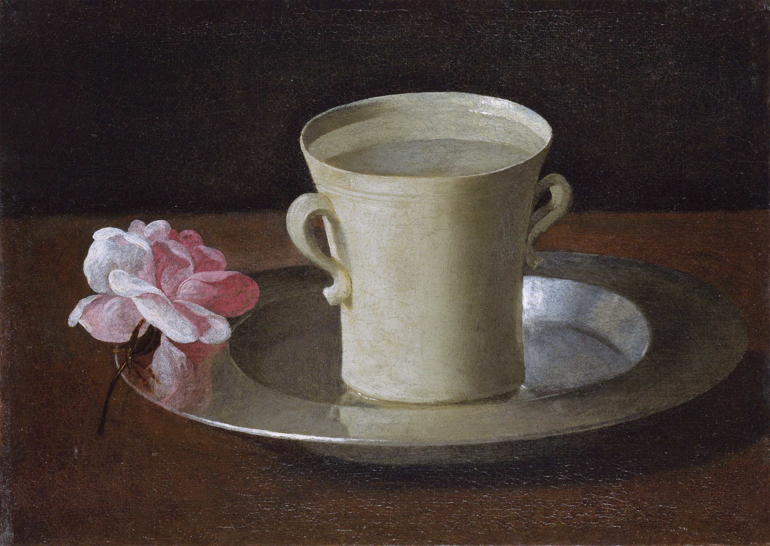 Une tasse d'eau et une rose sur un plateau d'argent - Francisco de Zurbarán image 1 reproduction artisanale de tableau