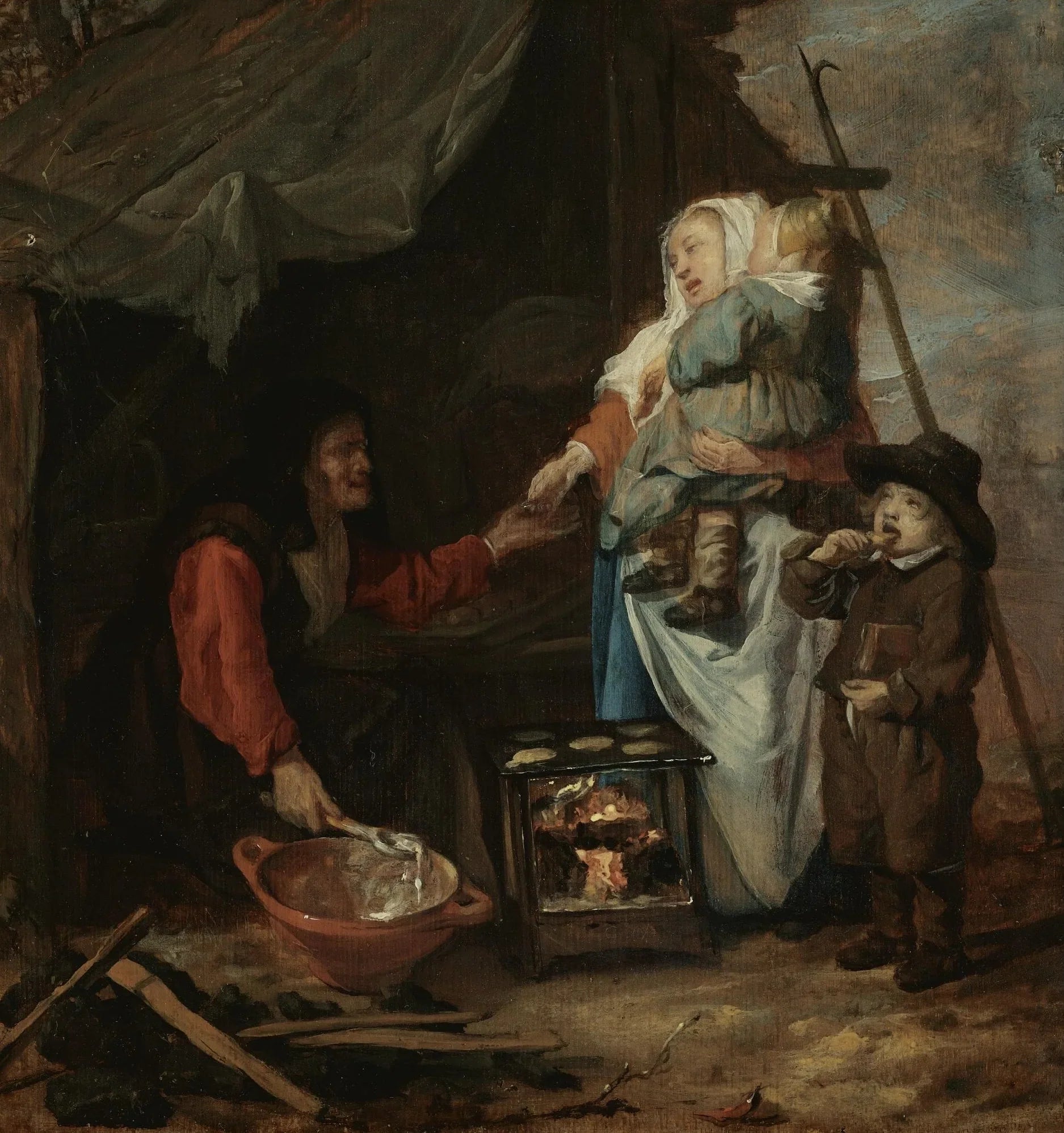 Une vieille dame qui fait des crêpes - Gabriel Metsu image 1 tableau peint à l’huile sur toile