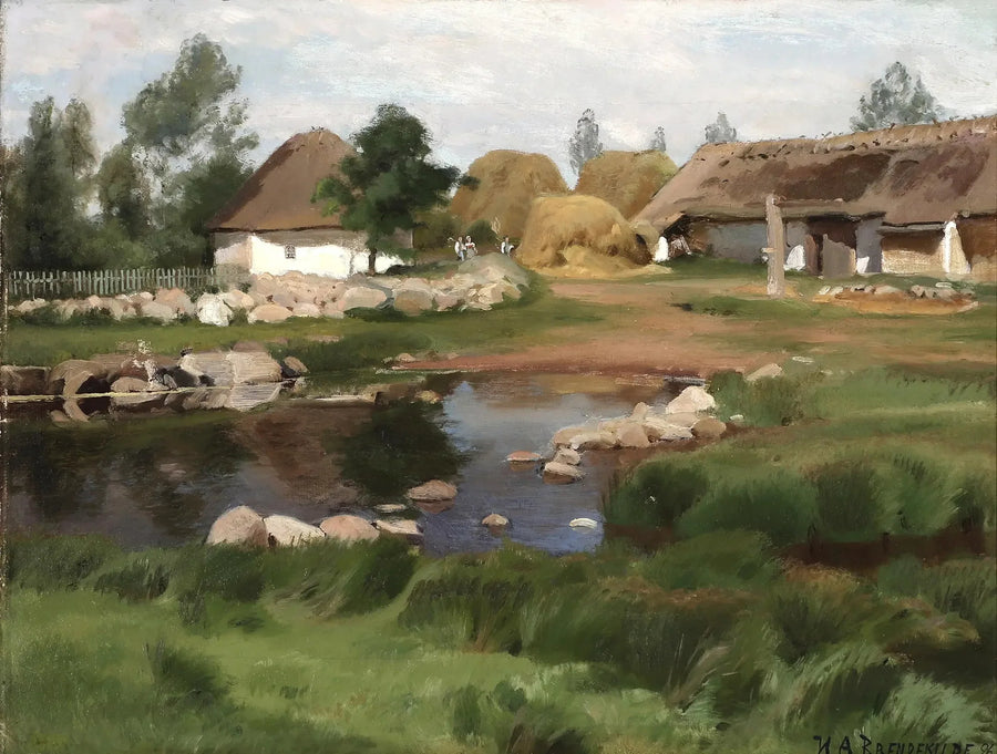 ภาพวิวของบึงในหมู่บ้าน - H. A. Brendekilde
