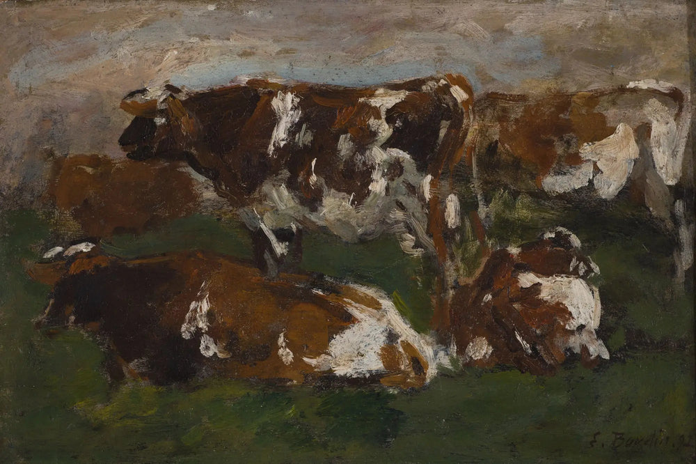 Vaches le long de la Touques - Eugène Boudin image 1 copie de tableau peinte à la main