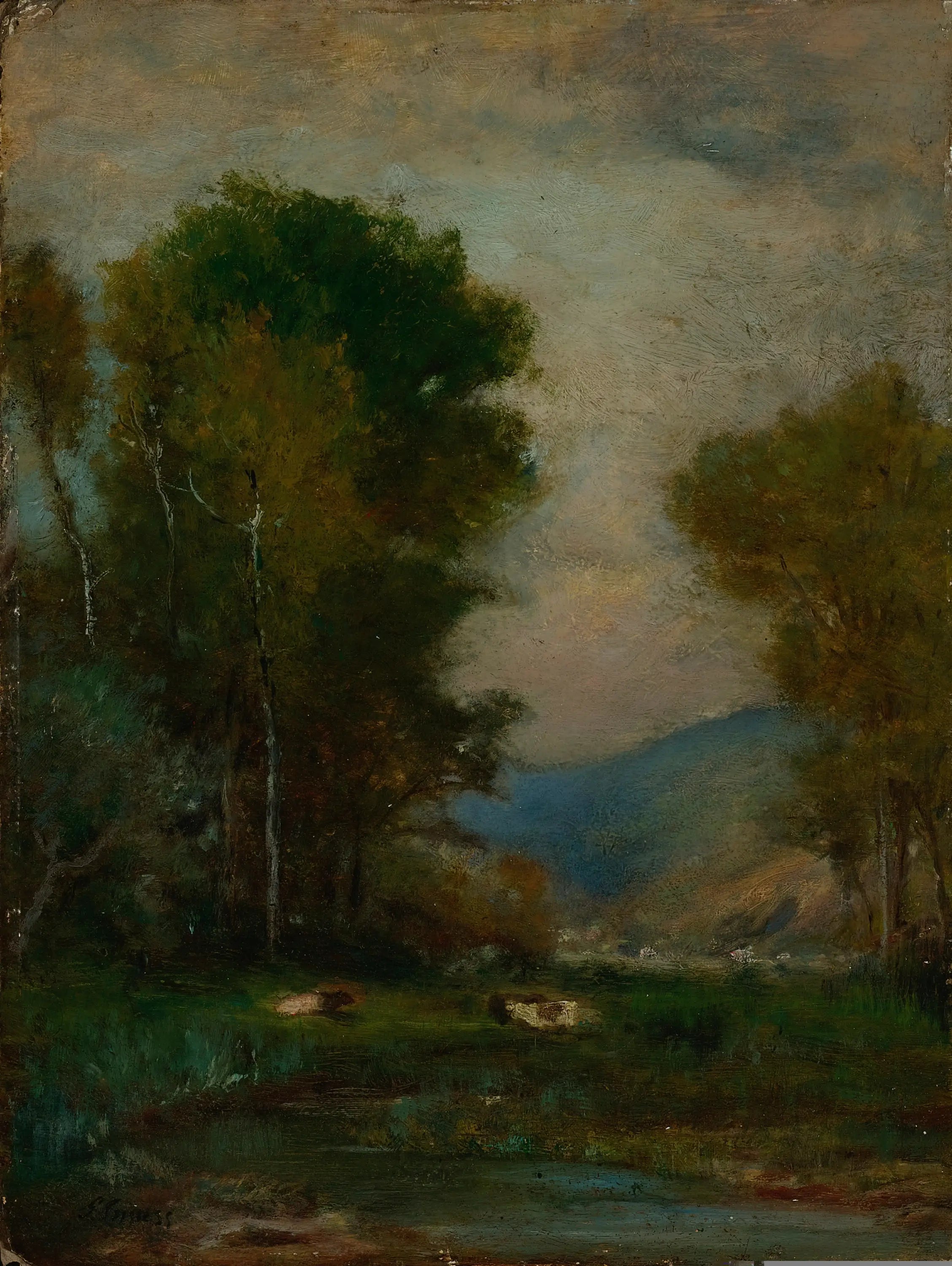Vaches près d'un ruisseau - George Inness image 1 reproduction artisanale de tableau