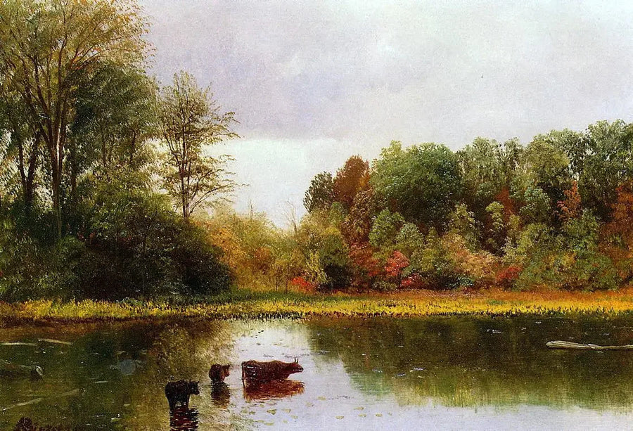 วัวดื่มน้ำในทิวทัศน์ - Albert Bierstadt