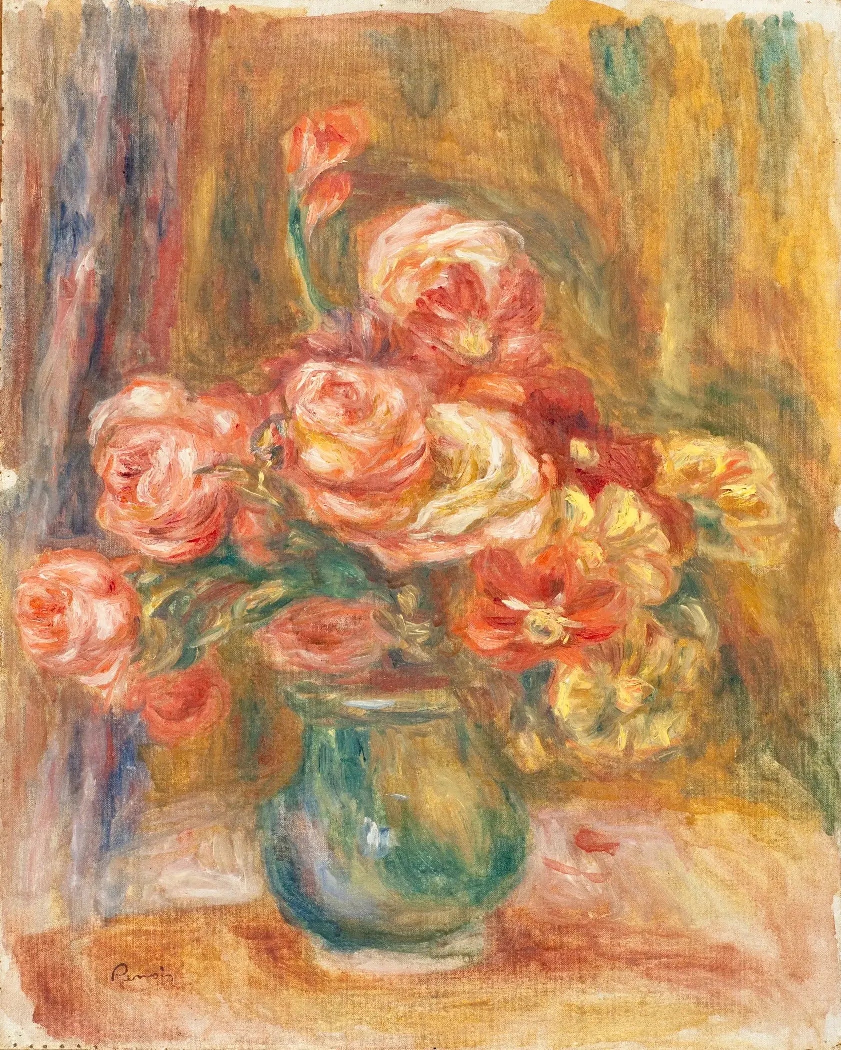 Vase de roses - Pierre-Auguste Renoir image 1 reproduction de peinture à l’huile