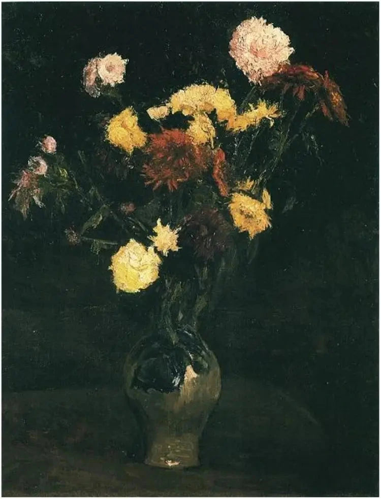 แจกันพร้อมดอกแกลดิโอลัสและดอกซินเนีย - Vincent van Gogh