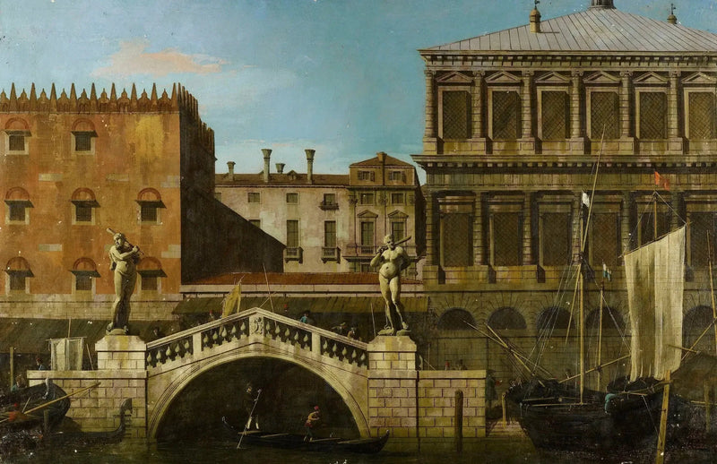 เวนิส : คาปริชโชของ Zecca และห้องเก็บของพร้อมสะพาน Pescaria - Canaletto