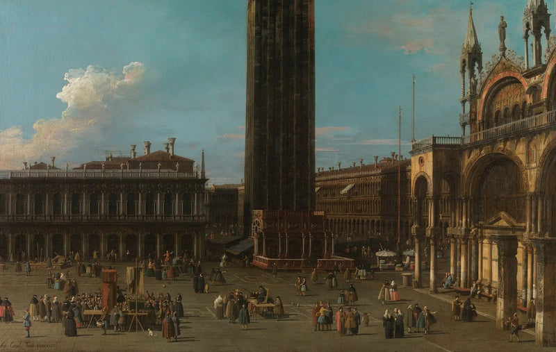 Venise : la Piazza de la Piazzetta avec le campanile et le côté de San Marco - Canaletto
เวนิส : จัตุรัสเปียซาเดลาเปียซเซ็ตตา พร้อมหอระฆังและด้านของซานมาร์โก - คานาเลตโต
