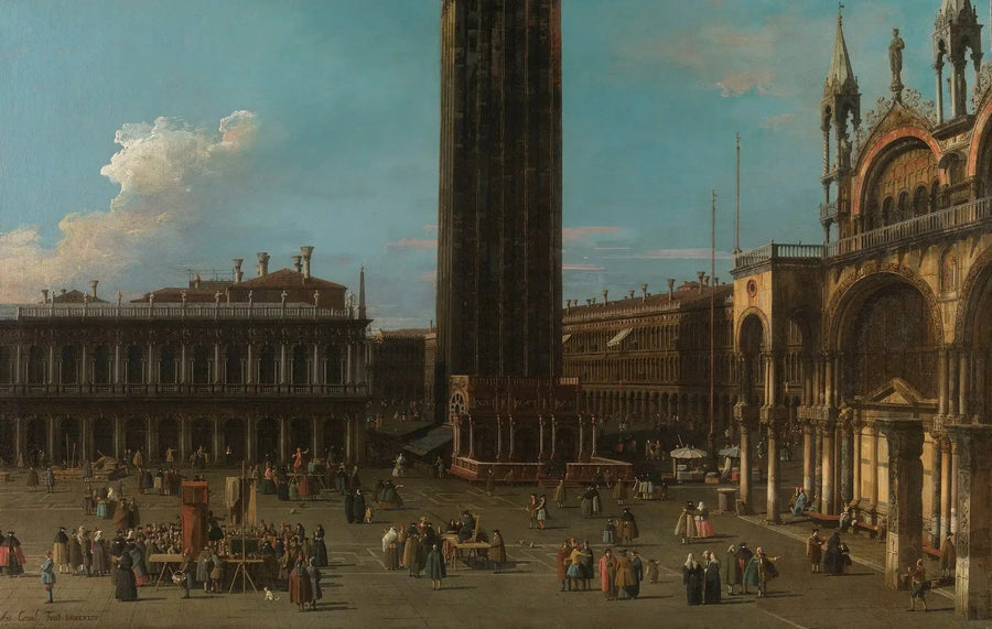Venise : la Piazza de la Piazzetta avec le campanile et le côté de San Marco - Canaletto
เวนิส : จัตุรัสเปียซาเดลาเปียซเซ็ตตา พร้อมหอระฆังและด้านของซานมาร์โก - คานาเลตโต