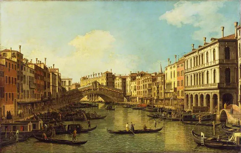 เวนิส : คลองใหญ่ของพระราชวัง Dolfin-Manin ไปยังสะพาน Rialto - Canaletto