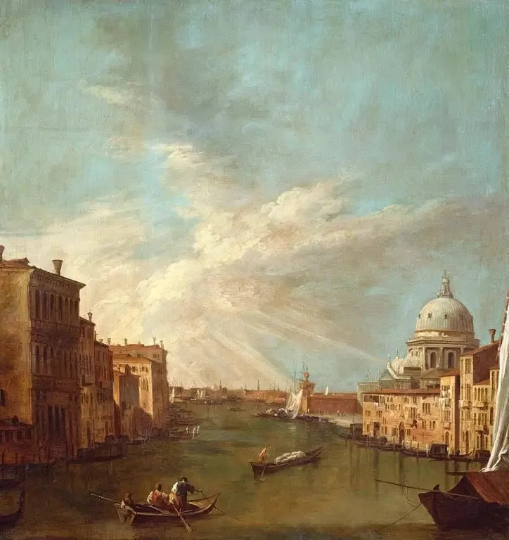 Venise : le Grand Canal vers le bacino, avec Santa Maria della Salute - Canaletto
เวนิส : คลองใหญ่ไปยังบาคิโน, พร้อมซานตามาเรีย เดลลา ซัลตูเต้ - คาเนลเล็ตโต