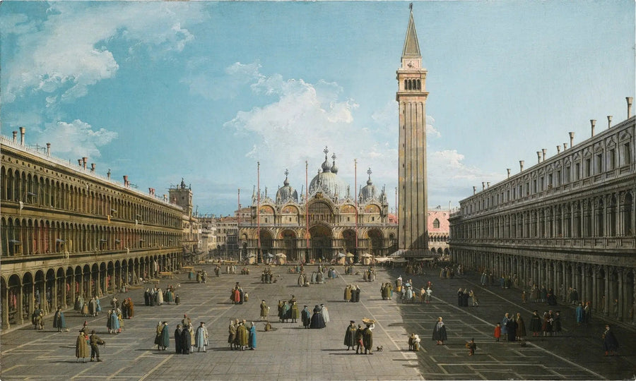 Venise : วิวของจัตุรัสเซนต์มาร์คมองไปทางตะวันออกสู่โบสถ์ - Canaletto