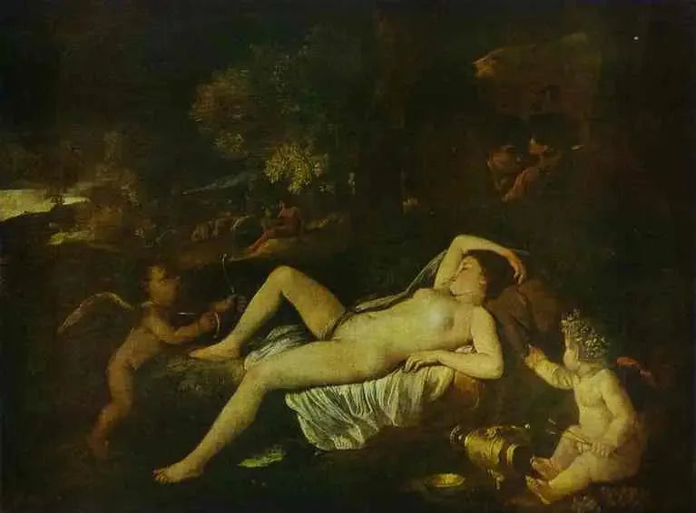 วีนัสที่หลับใหลพร้อมกับความรัก - Nicolas Poussin