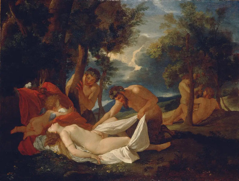 วีนัสที่หลับใหลถูกเซเทอร์สจับได้ - Nicolas Poussin
