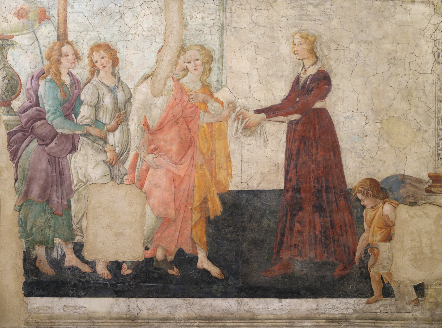 Vénus et les trois Grâces offrant des présents à une jeune fille de Botticelli, vers 1483-1486, Louvre – reproduction peinture à l’huile