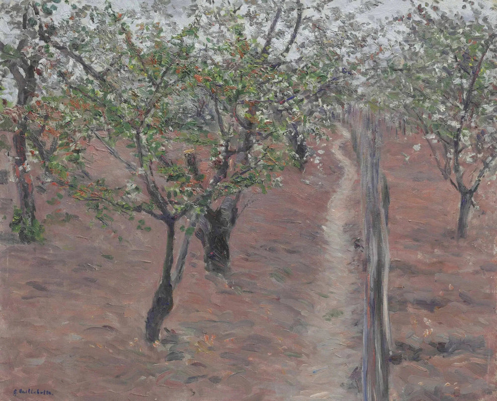 Reproduction du tableau « Verger, arbres en fleurs, Petit Gennevilliers - Gustave Caillebotte » par Alpha Reproduction en peinture à l’huile