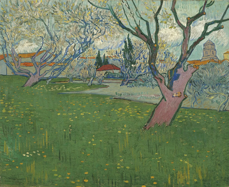 สวนผลไม้ที่บานสะพรั่ง, วิวเมืองอาร์ลส์ - Vincent van Gogh