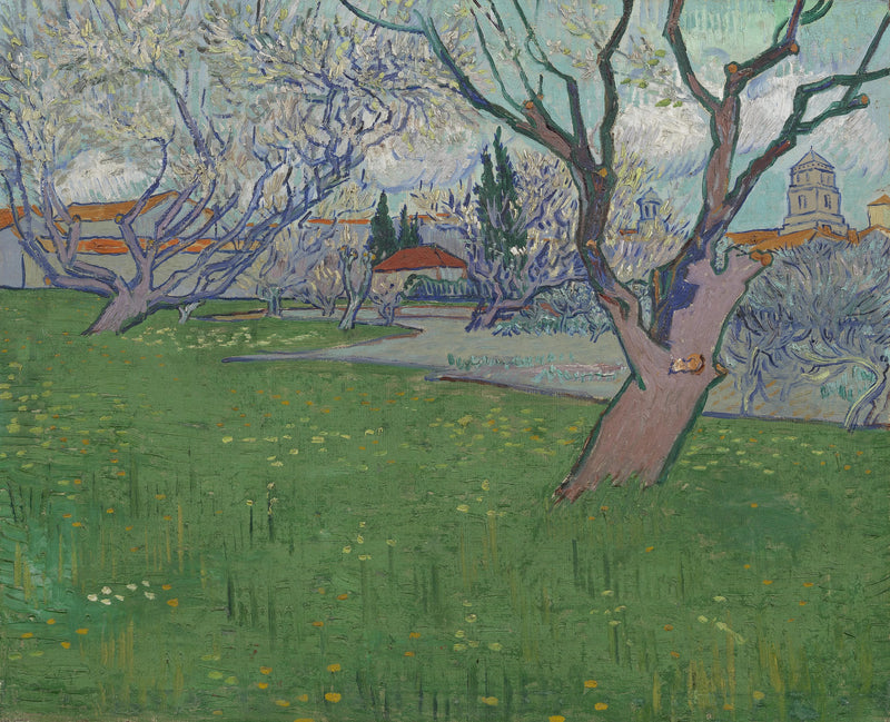 สวนผลไม้ที่บานสะพรั่ง, วิวเมืองอาร์ลส์ - Vincent van Gogh