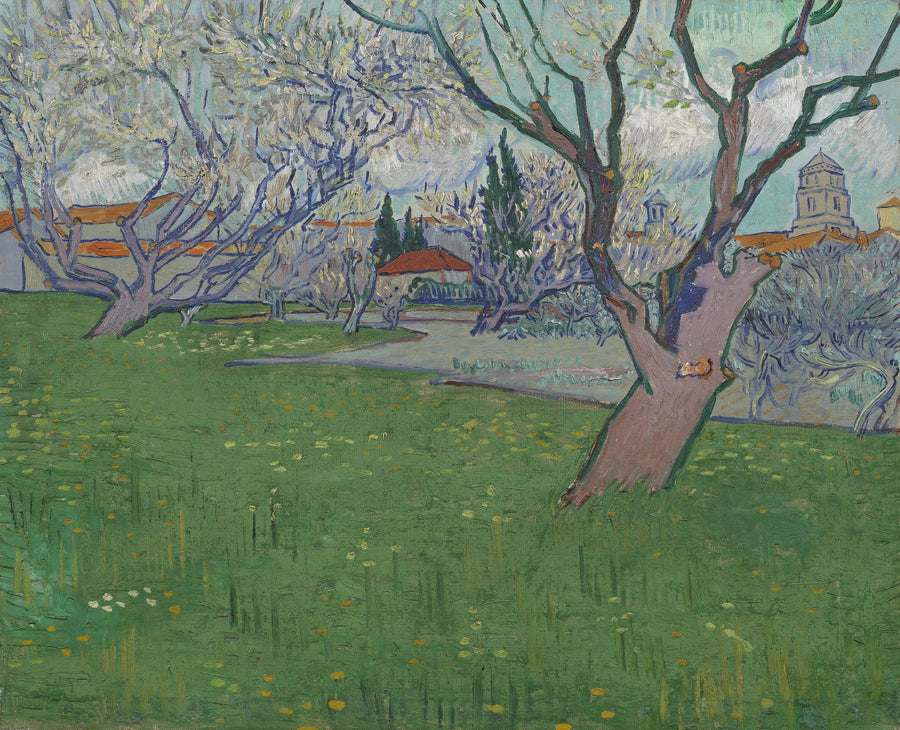 สวนผลไม้ที่บานสะพรั่ง, วิวเมืองอาร์ลส์ - Vincent van Gogh