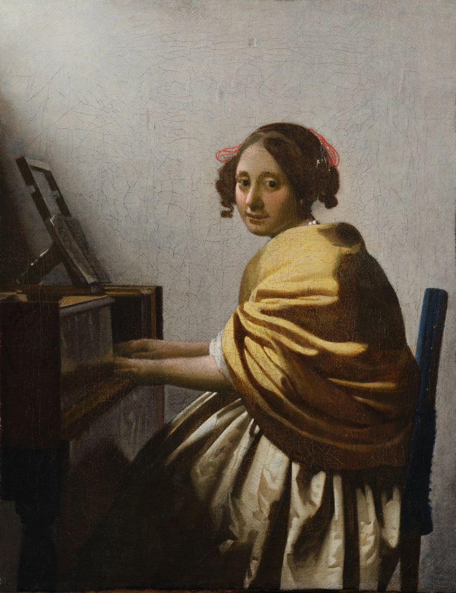 Une dame assise au virginal de Vermeer – reproduction peinture à l’huile sur toile