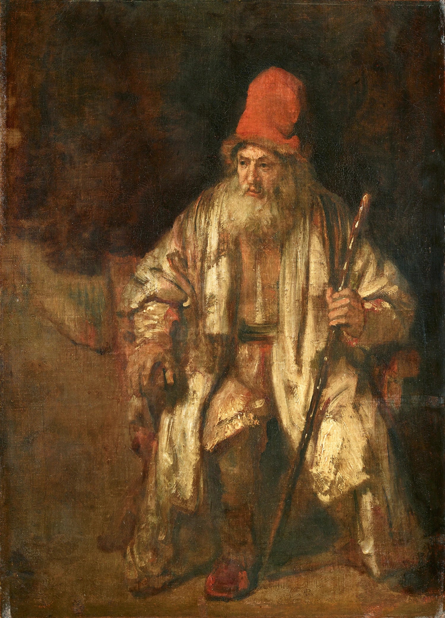 Vieil homme assis au chapeau rouge — cercle de Rembrandt, vers 1652, Berlin