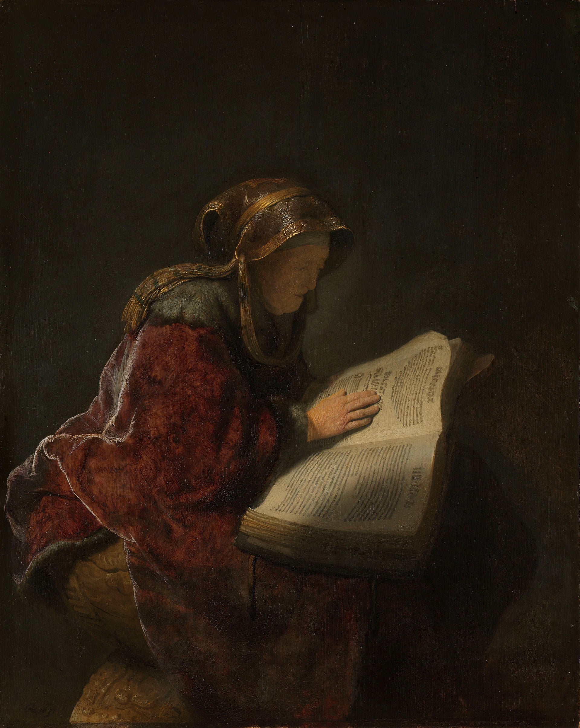 Vieille femme lisant, probablement la prophétesse Hannah - Rembrandt