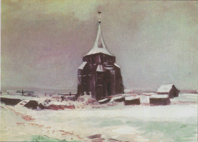 หอคอยเก่าในสุสานนูเนนใต้หิมะ - Vincent van Gogh