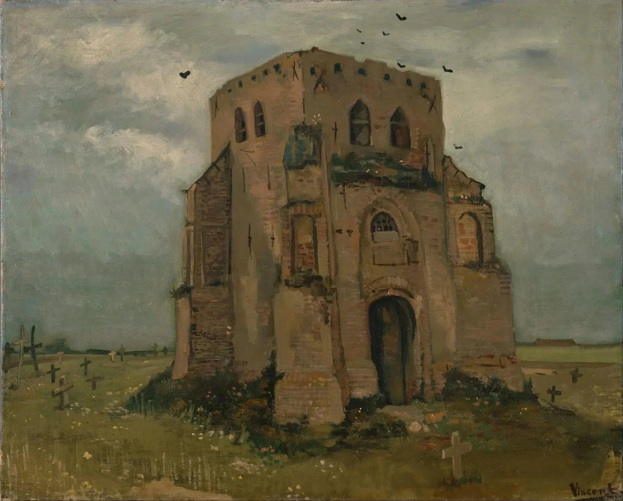 La vieille tour de l’église à Nuenen F84 — ruine et cimetière paysan peints par Vincent van Gogh en 1885