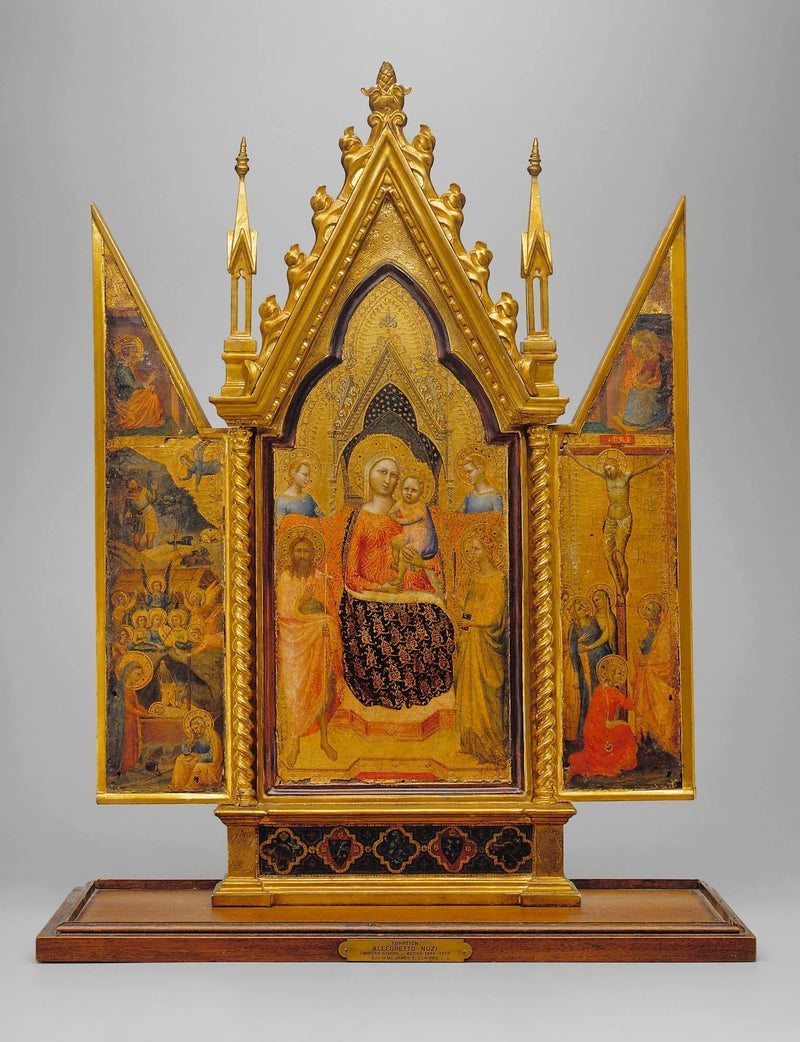 Vierge à l'Enfant avec des saints, Crucifixion et Nativité - Allegretto Nuzi
แม่พระกับพระเยซูเด็ก พร้อมนักบุญ, การตรึงไม้กางเขน และการประสูติ - Allegretto Nuzi