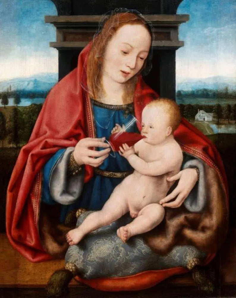 แม่พระกับพระเยซูคริสต์พร้อมไวน์ - Joos van Cleve