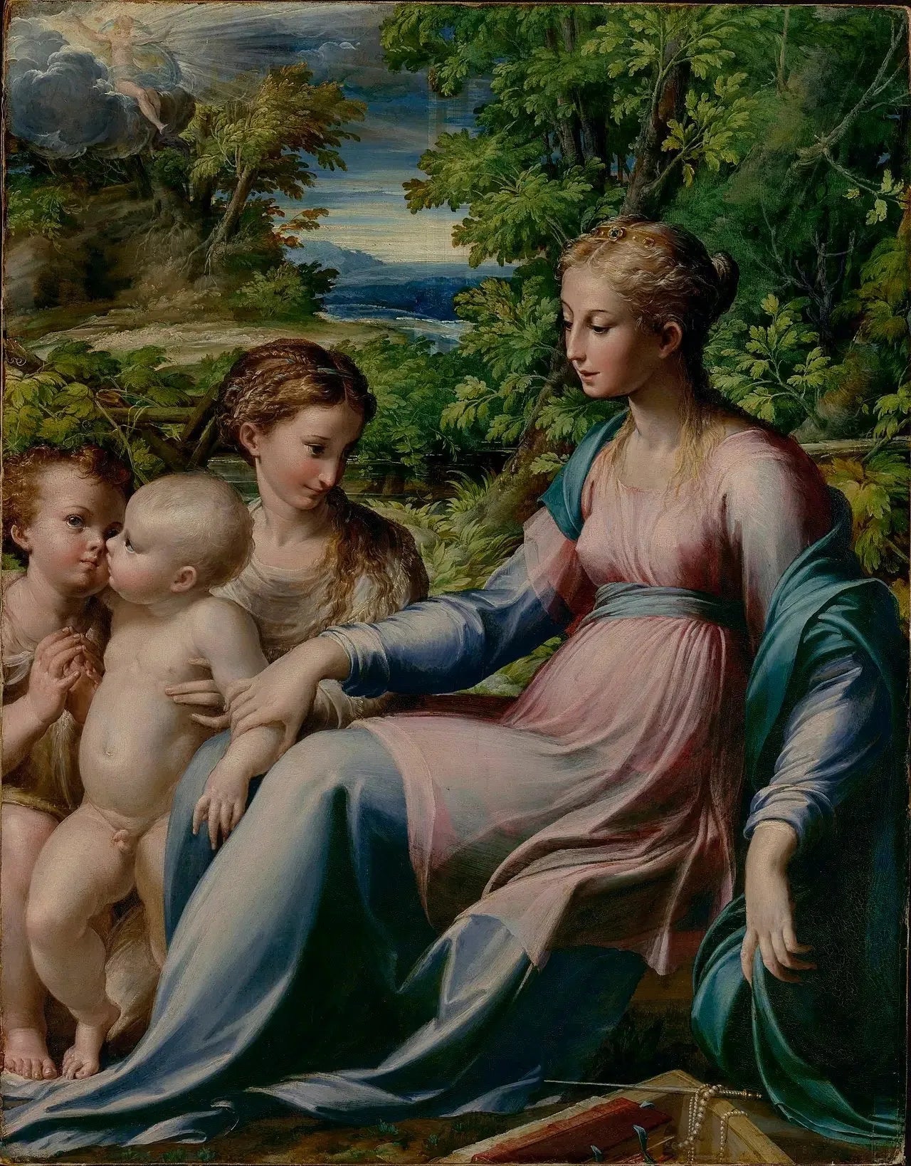 Vierge à l'Enfant avec saint Jean-Baptiste et Marie-Madeleine - Parmigianino image 1 copie de tableau peinte à la main