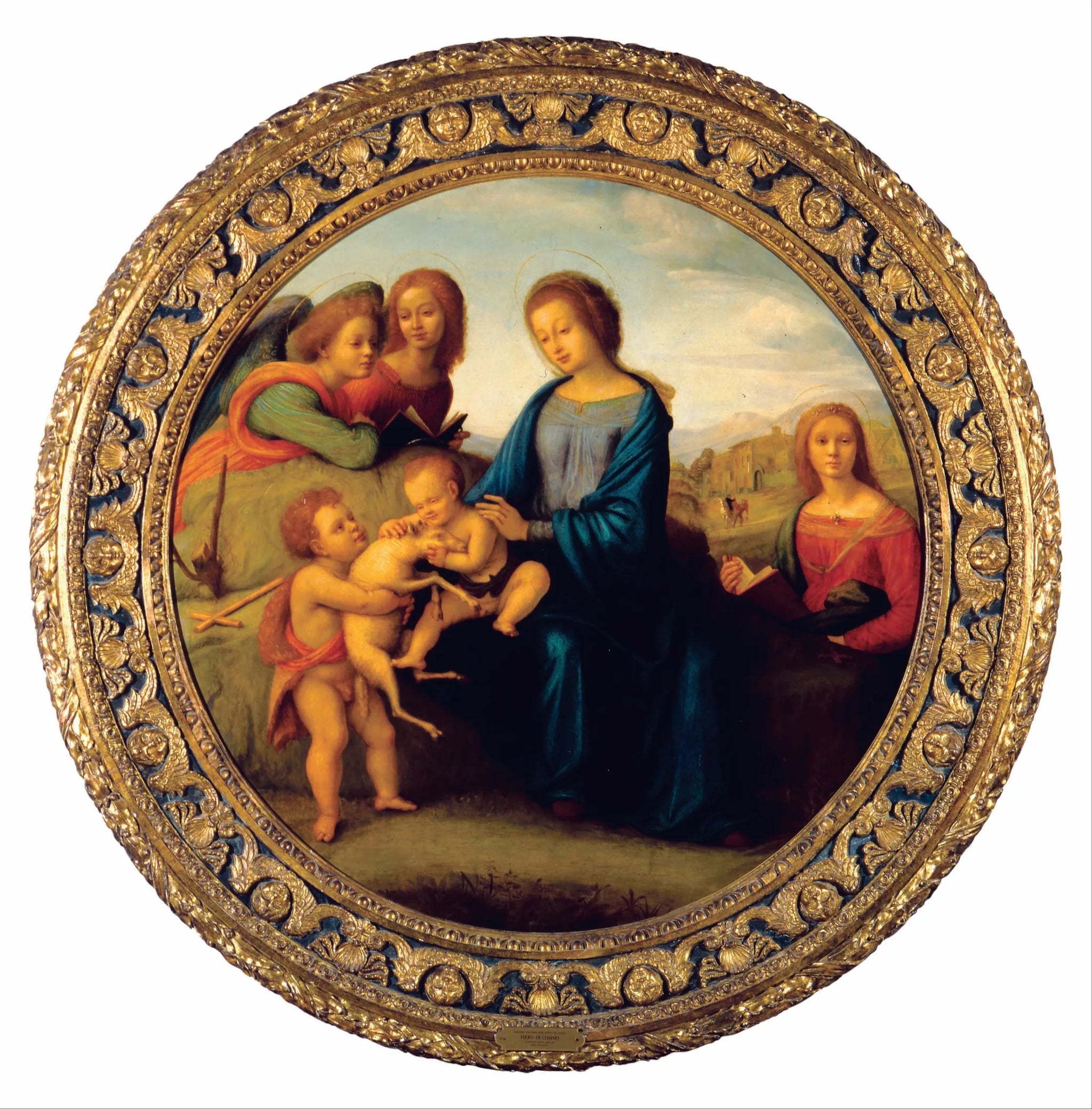 Vierge à l'Enfant avec st Jean Baptiste enfant, deux anges, ste Marguerite et st Martin - Piero di Cosimo image 1 reproduction de peinture à l’huile