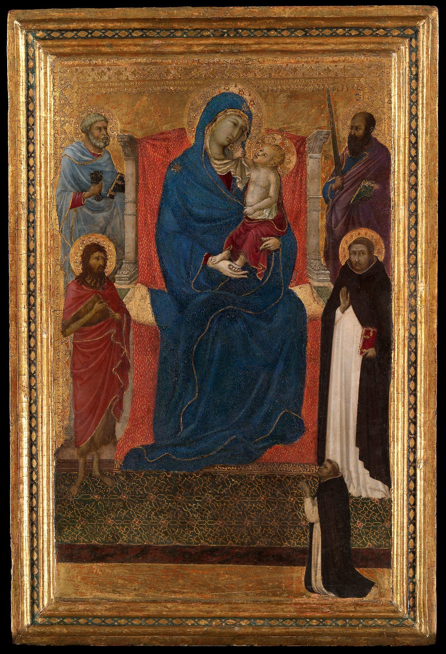 Vierge à l'Enfant en majesté avec saint Pierre, saint Paul, saint Jean-Baptiste, saint Dominique et un donateur - Ugolino di Nerio image 1 reproduction artisanale de tableau