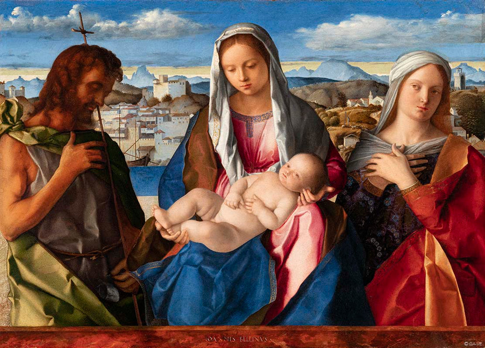 Vierge à l’Enfant entourée de saint Jean-Baptiste et d’une sainte - Giovanni Bellini - Alpha Reproduction