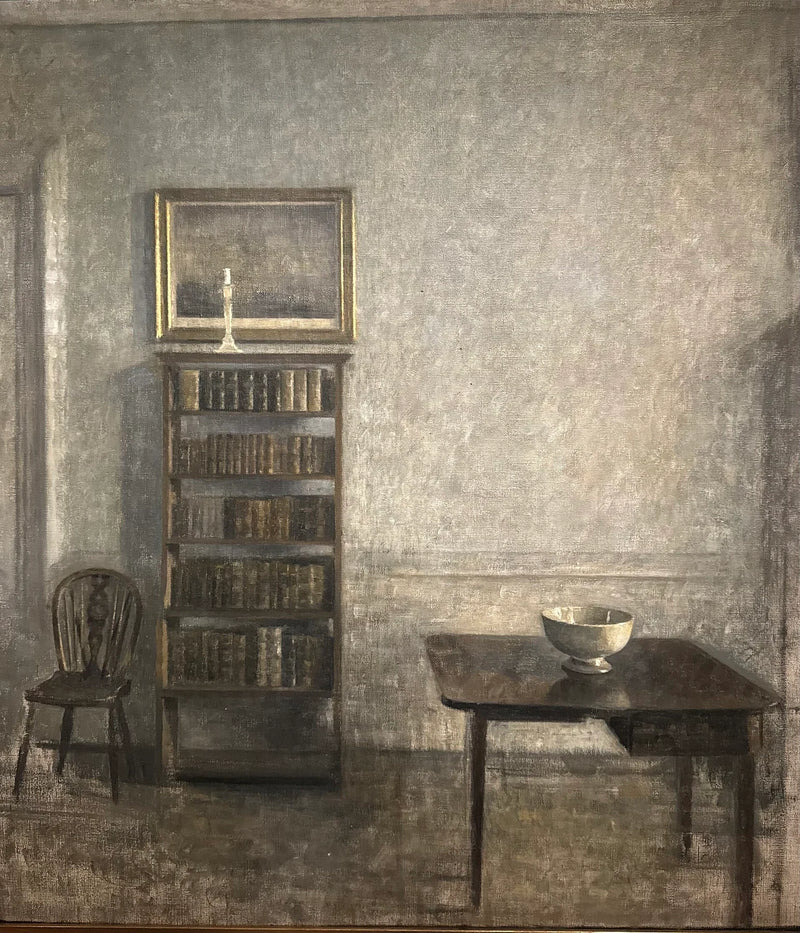 Intérieur avec table, bibliothèque et chaise Windsor, Strandgade 25 - Vilhelm Hammershøi