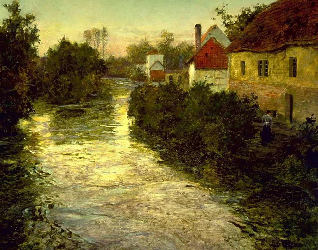 Village au bord d'un ruisseau - Frits Thaulow image 1 copie peinte à la main à l’huile